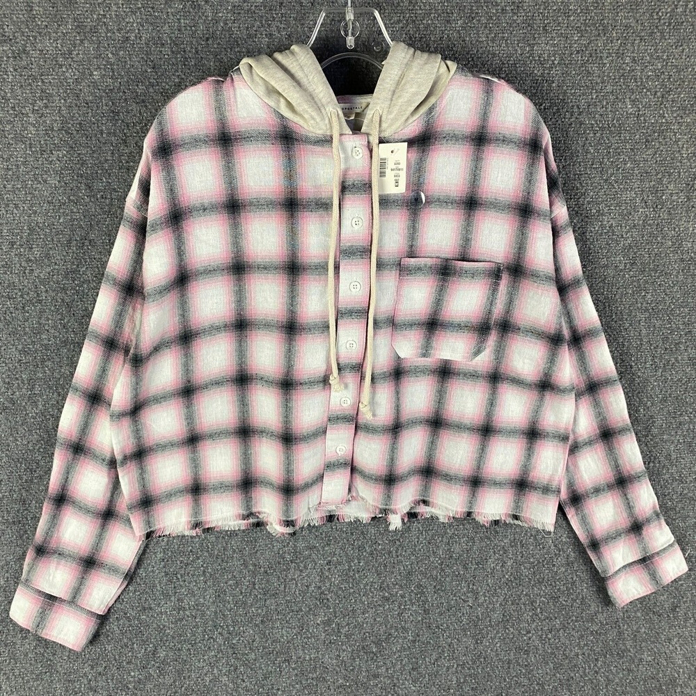 Aeropostale Flannel Top Women's Medium Crop Hooded 100% Cotton NWT M